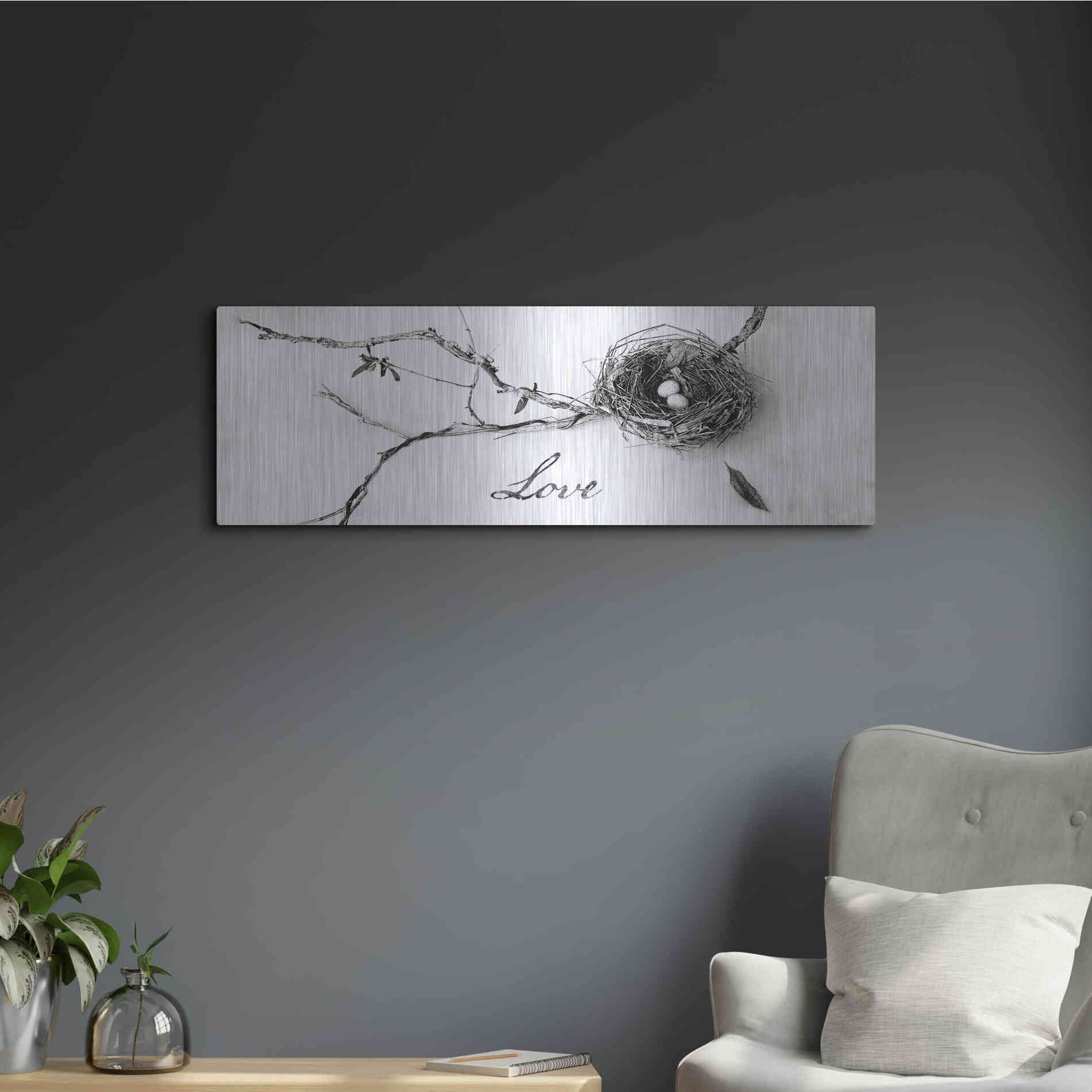Luxe Metal Art 'Nest and Branch Love' by Debra Van Swearingen, Metal Wall Art,36x12