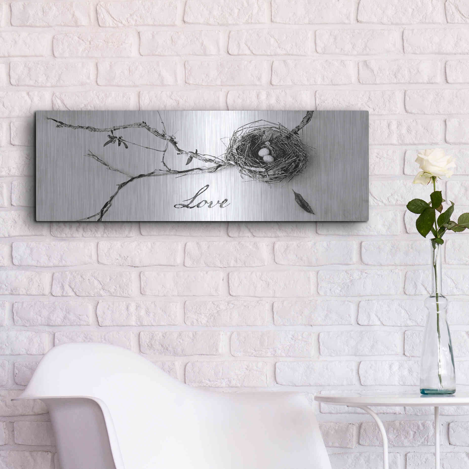 Luxe Metal Art 'Nest and Branch Love' by Debra Van Swearingen, Metal Wall Art,36x12