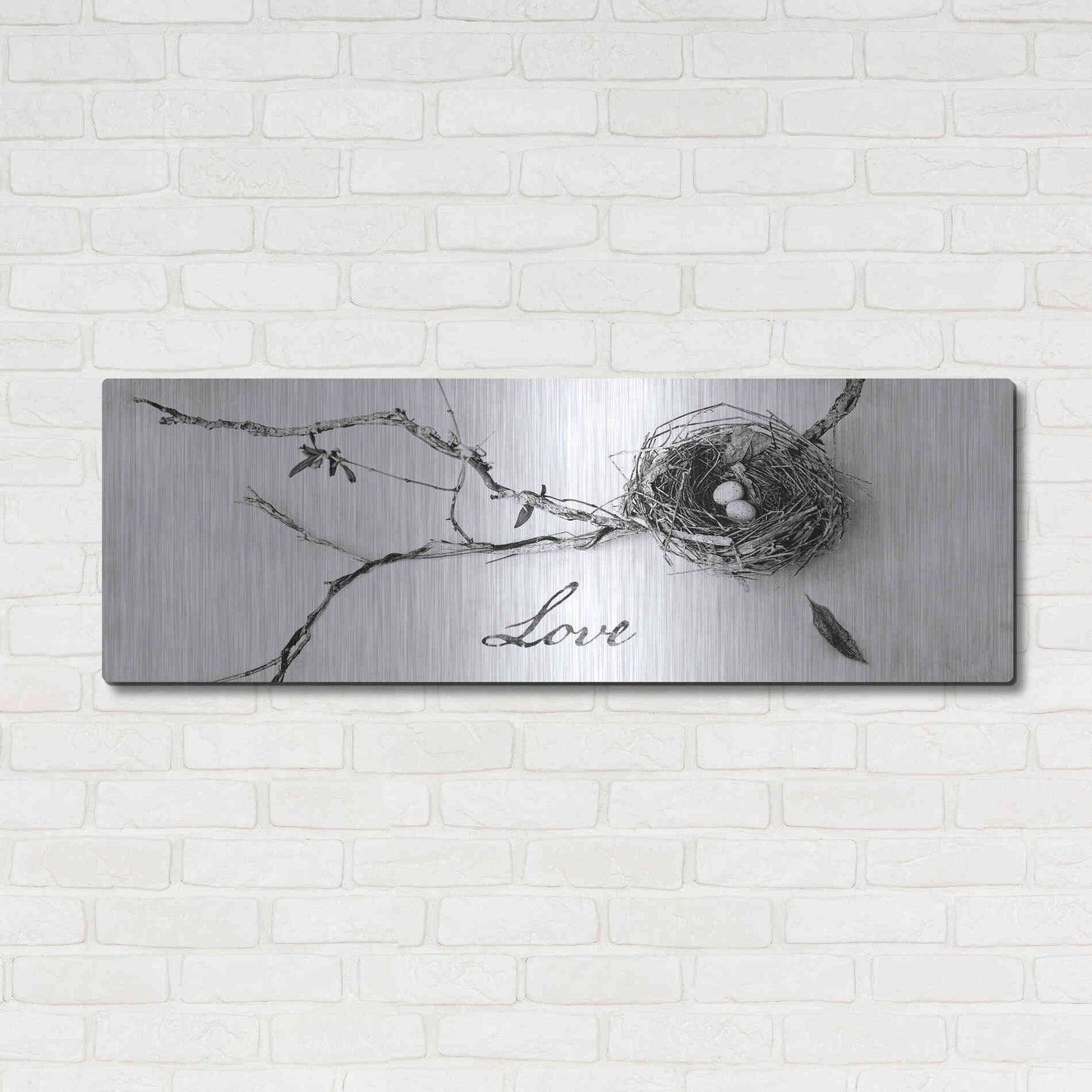 Luxe Metal Art 'Nest and Branch Love' by Debra Van Swearingen, Metal Wall Art,48x16