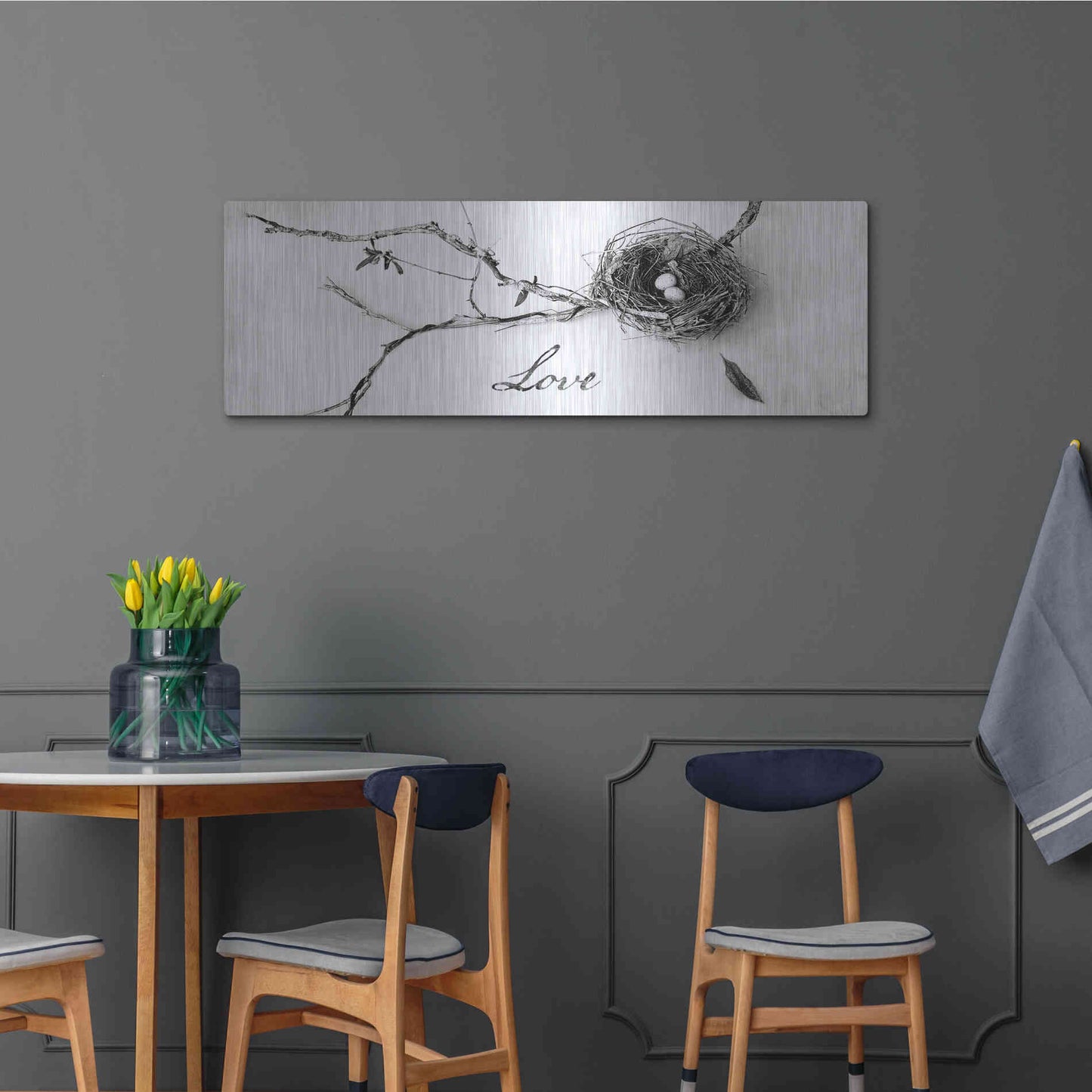 Luxe Metal Art 'Nest and Branch Love' by Debra Van Swearingen, Metal Wall Art,48x16