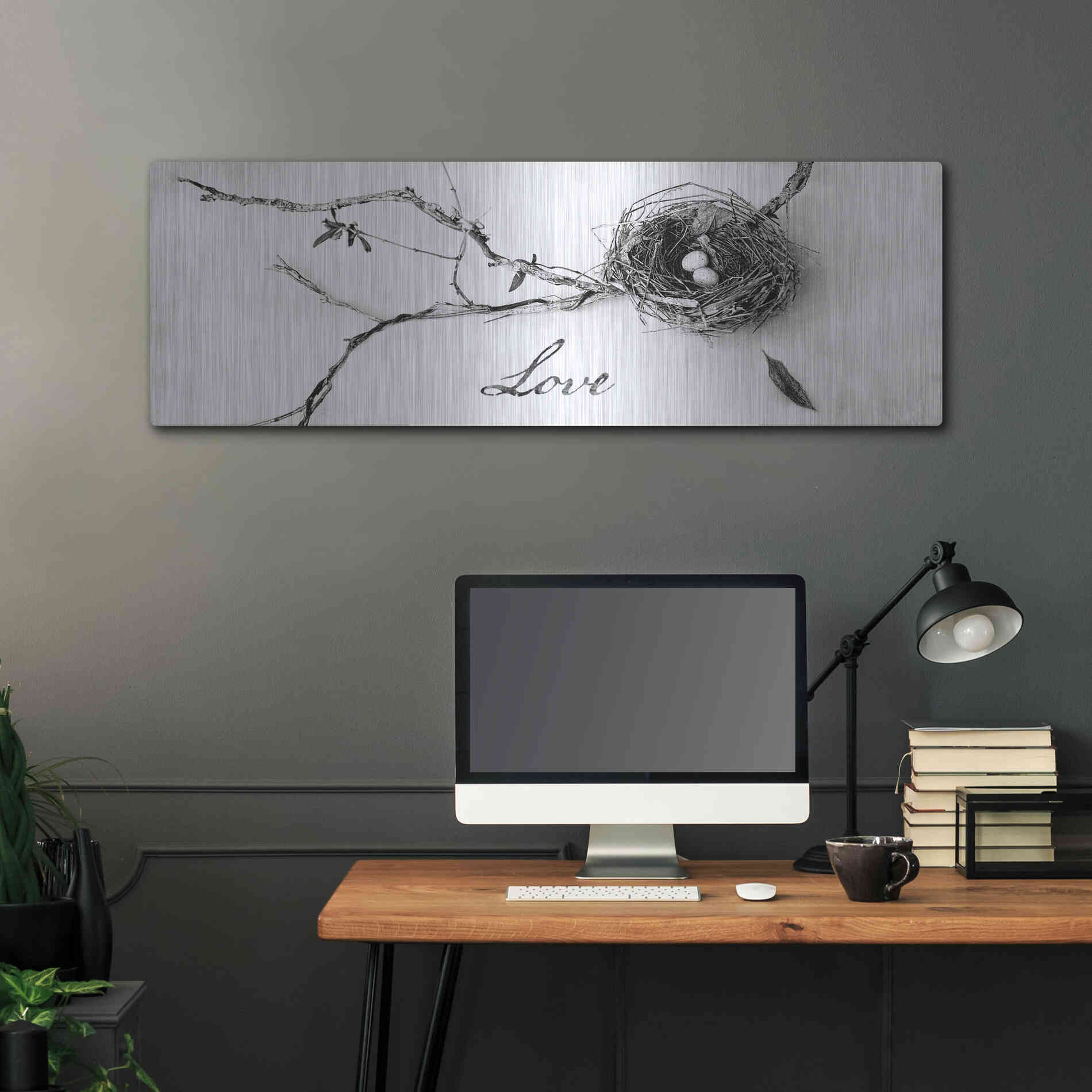 Luxe Metal Art 'Nest and Branch Love' by Debra Van Swearingen, Metal Wall Art,48x16