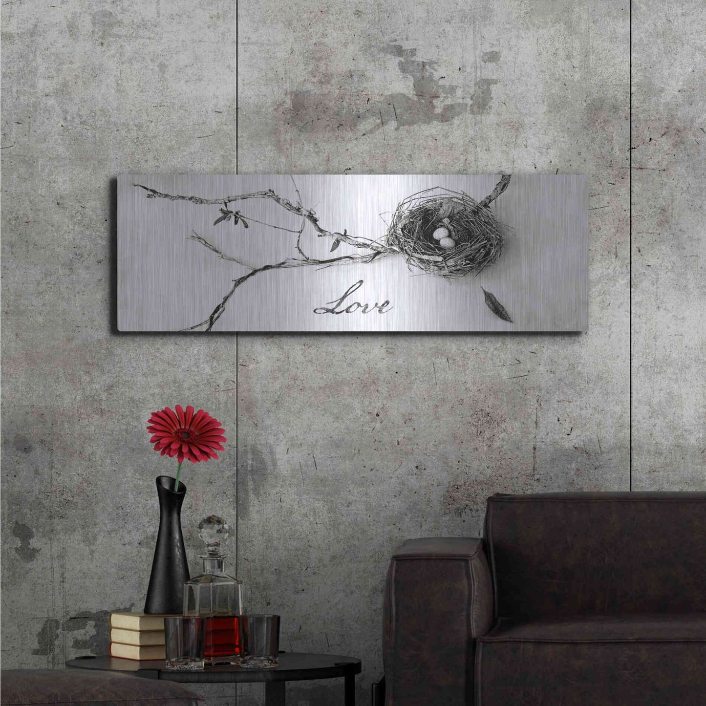 Luxe Metal Art 'Nest and Branch Love' by Debra Van Swearingen, Metal Wall Art,48x16