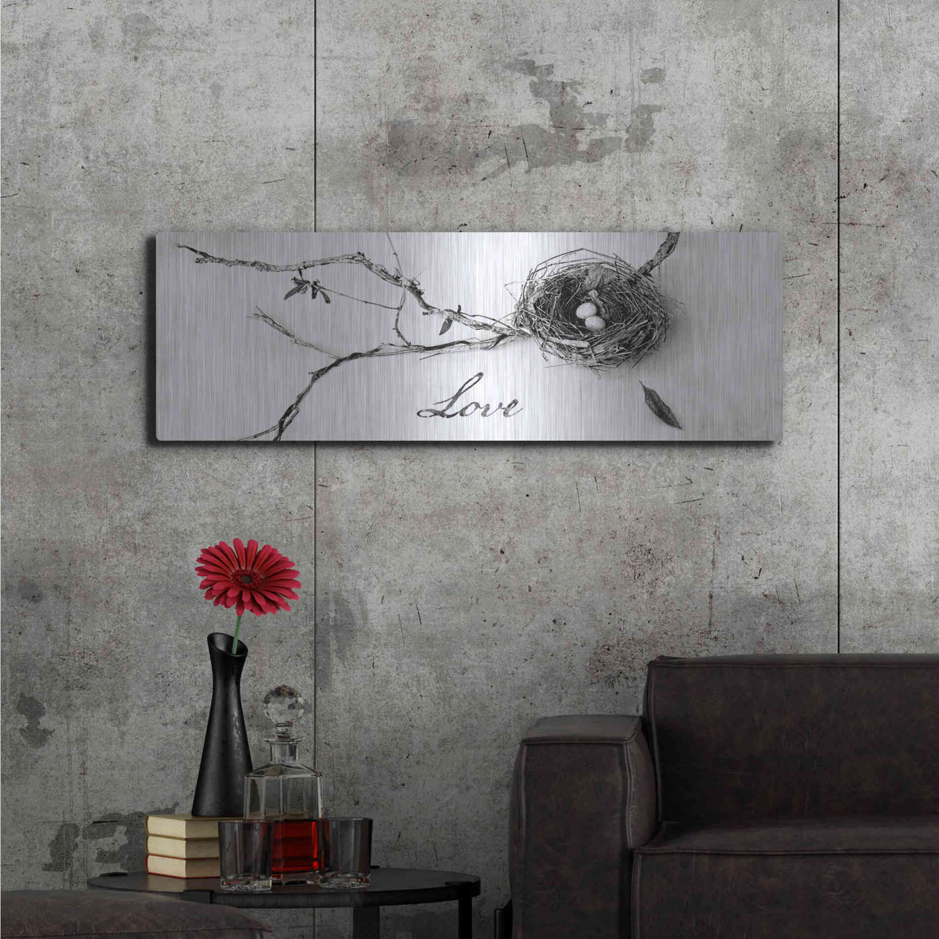 Luxe Metal Art 'Nest and Branch Love' by Debra Van Swearingen, Metal Wall Art,48x16