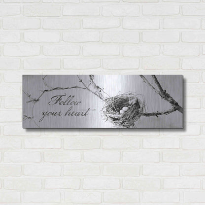 Luxe Metal Art 'Nest and Branch Follow Your Heart' by Debra Van Swearingen, Metal Wall Art,36x12