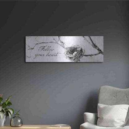 Luxe Metal Art 'Nest and Branch Follow Your Heart' by Debra Van Swearingen, Metal Wall Art,36x12