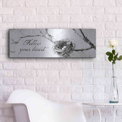 Luxe Metal Art 'Nest and Branch Follow Your Heart' by Debra Van Swearingen, Metal Wall Art,36x12