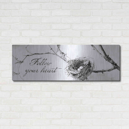 Luxe Metal Art 'Nest and Branch Follow Your Heart' by Debra Van Swearingen, Metal Wall Art,48x16