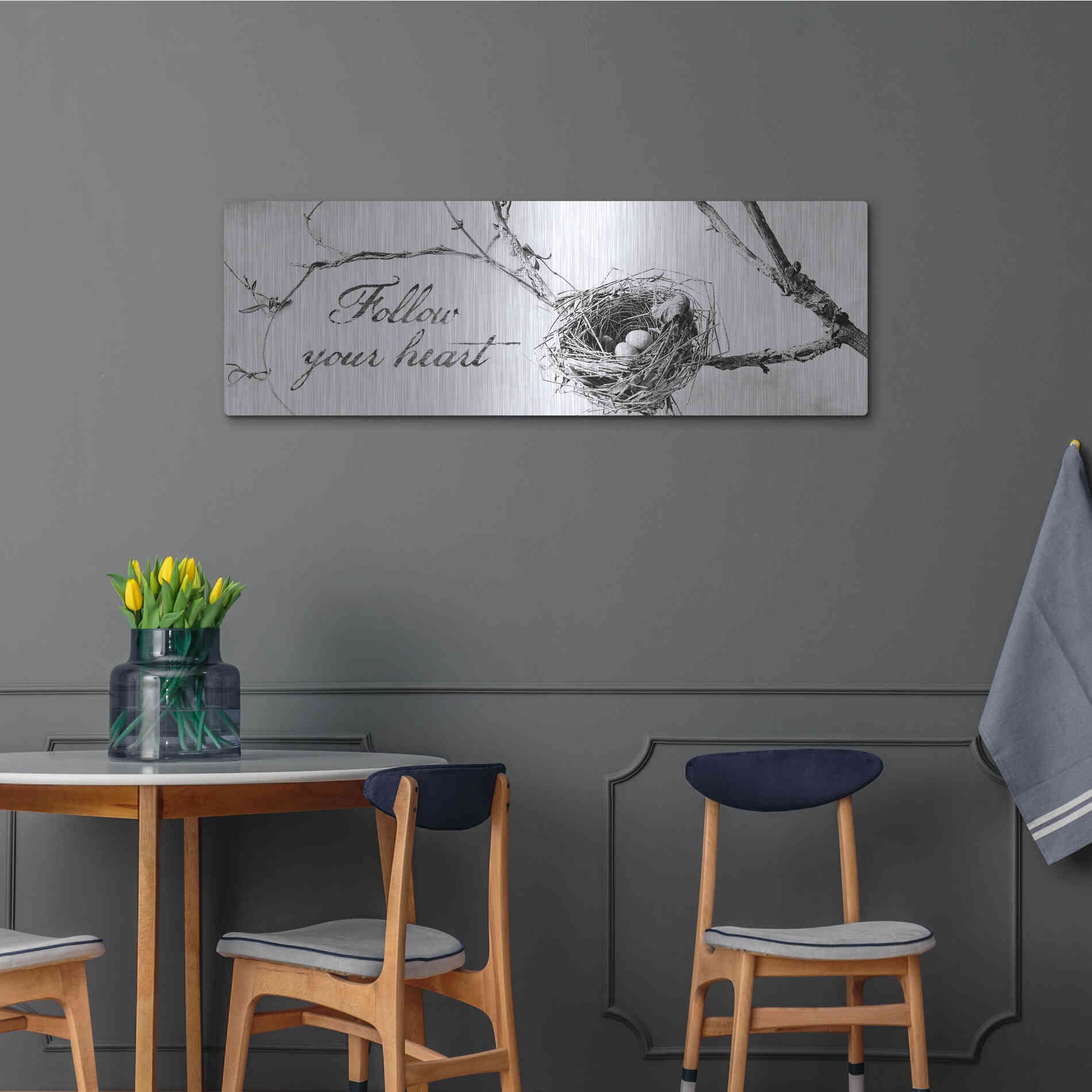 Luxe Metal Art 'Nest and Branch Follow Your Heart' by Debra Van Swearingen, Metal Wall Art,48x16