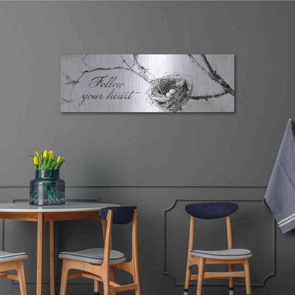 Luxe Metal Art 'Nest and Branch Follow Your Heart' by Debra Van Swearingen, Metal Wall Art,48x16