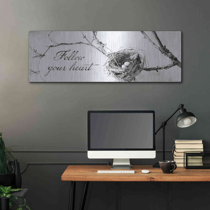 Luxe Metal Art 'Nest and Branch Follow Your Heart' by Debra Van Swearingen, Metal Wall Art,48x16