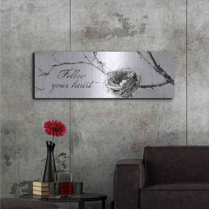 Luxe Metal Art 'Nest and Branch Follow Your Heart' by Debra Van Swearingen, Metal Wall Art,48x16