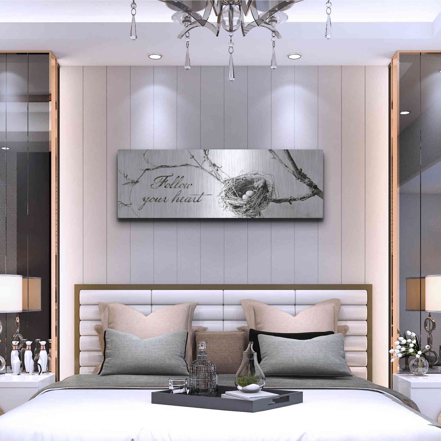 Luxe Metal Art 'Nest and Branch Follow Your Heart' by Debra Van Swearingen, Metal Wall Art,48x16
