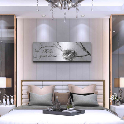 Luxe Metal Art 'Nest and Branch Follow Your Heart' by Debra Van Swearingen, Metal Wall Art,48x16