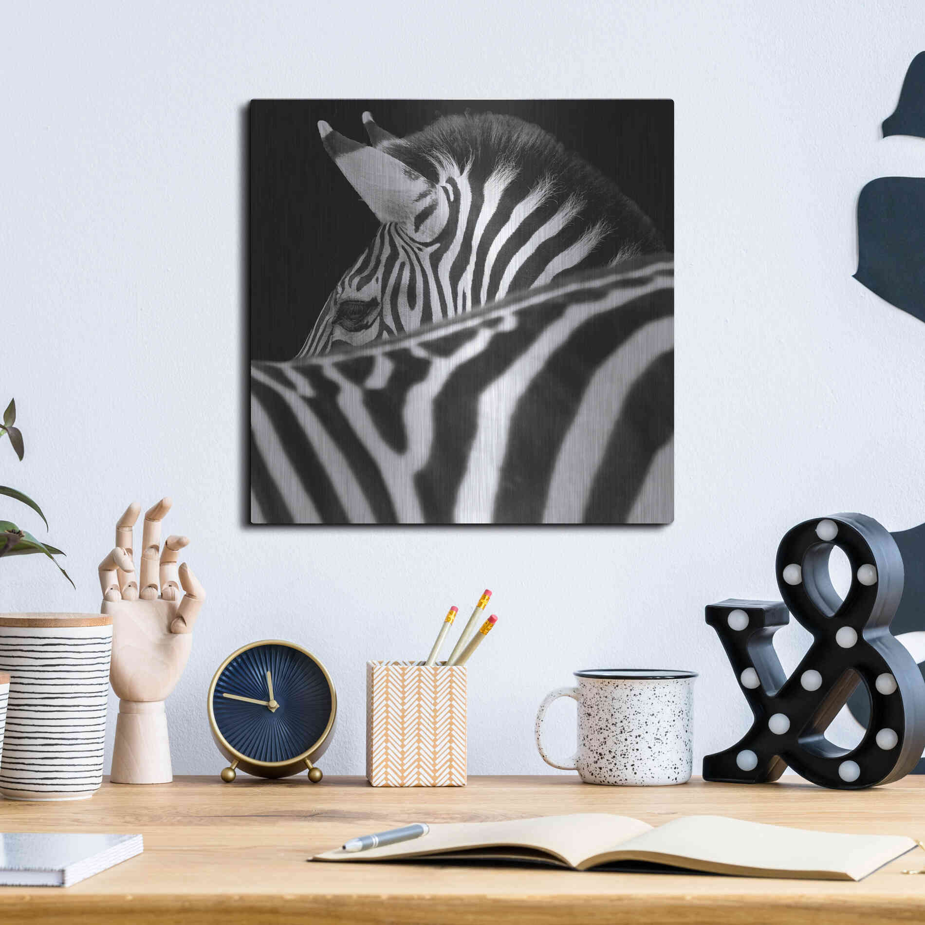 Luxe Metal Art 'Zebra III' by Debra Van Swearingen, Metal Wall Art,12x12