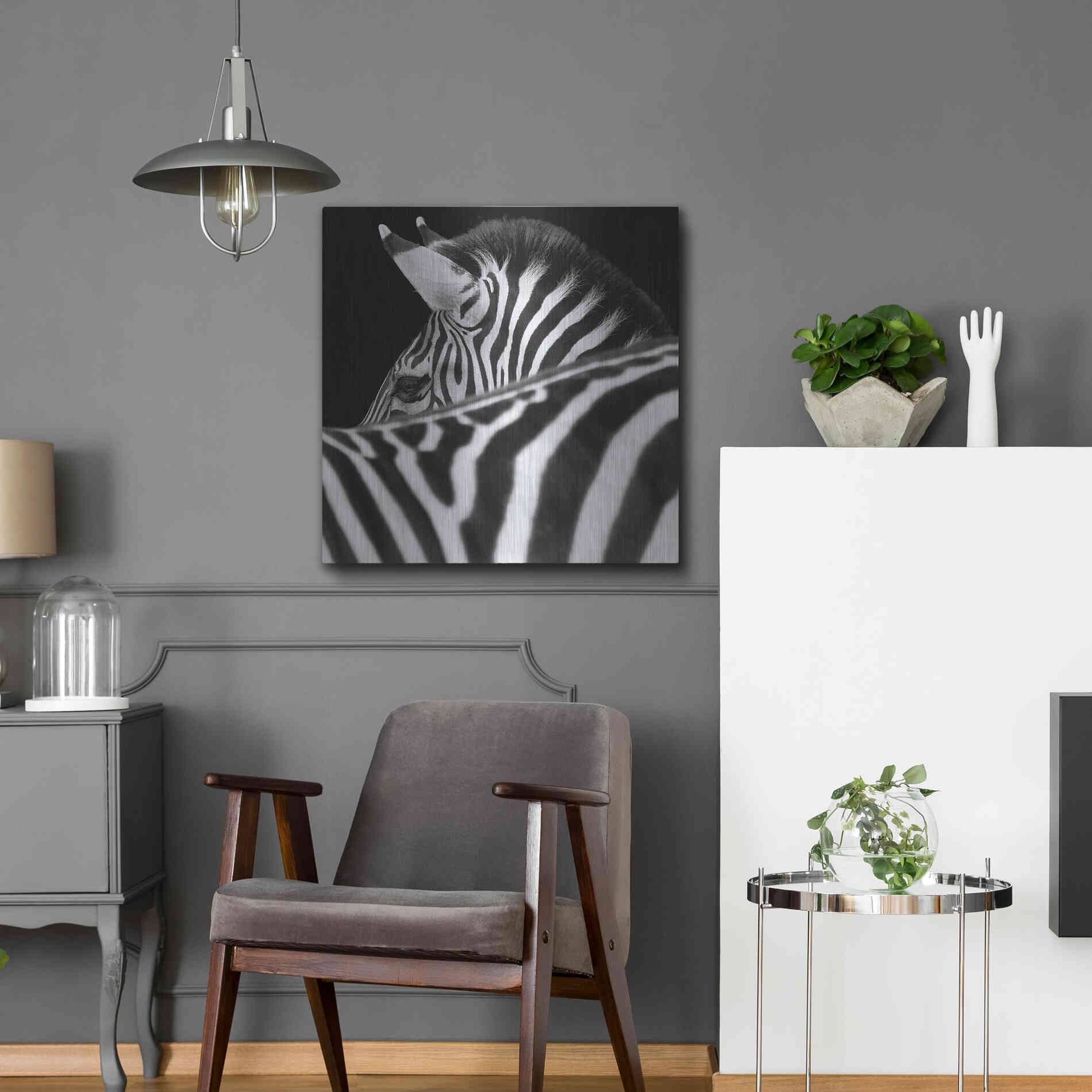 Luxe Metal Art 'Zebra III' by Debra Van Swearingen, Metal Wall Art,24x24