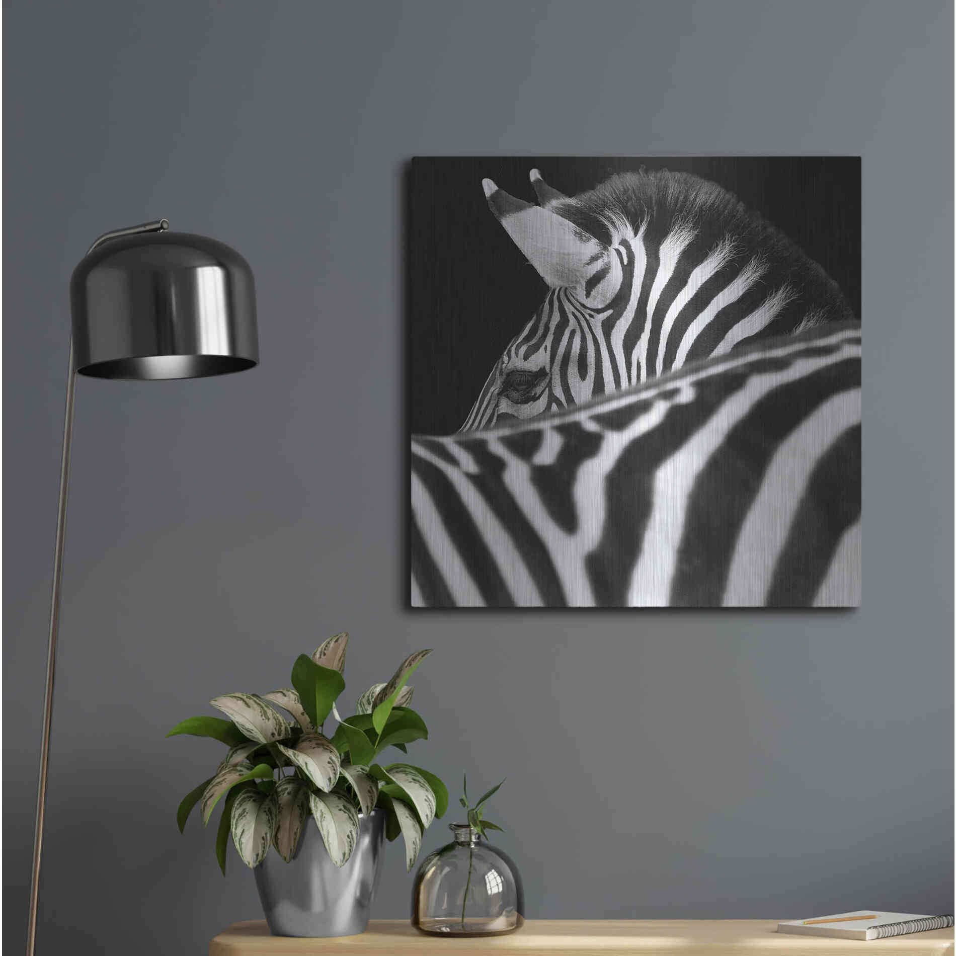 Luxe Metal Art 'Zebra III' by Debra Van Swearingen, Metal Wall Art,24x24
