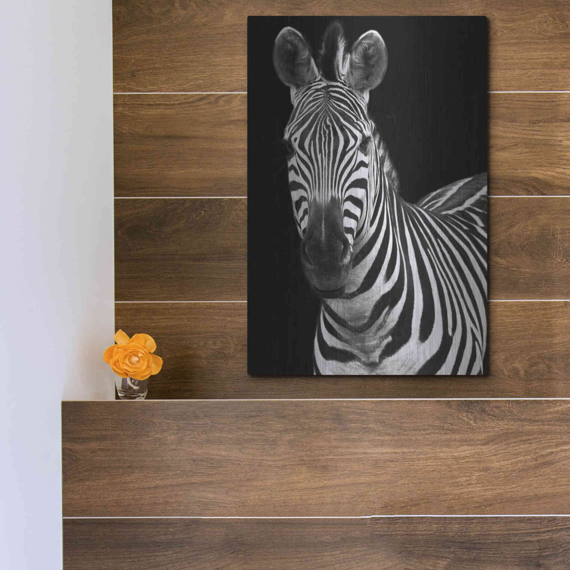 Luxe Metal Art 'Zebra II' by Debra Van Swearingen, Metal Wall Art,12x16