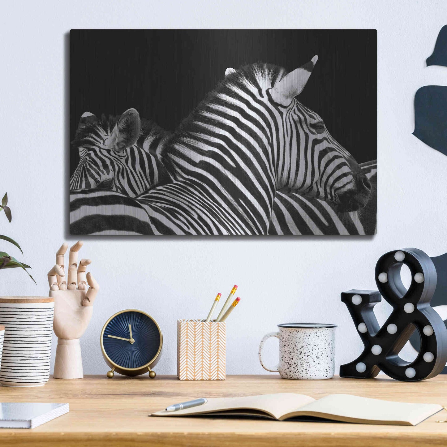 Luxe Metal Art 'Zebra I' by Debra Van Swearingen, Metal Wall Art,16x12
