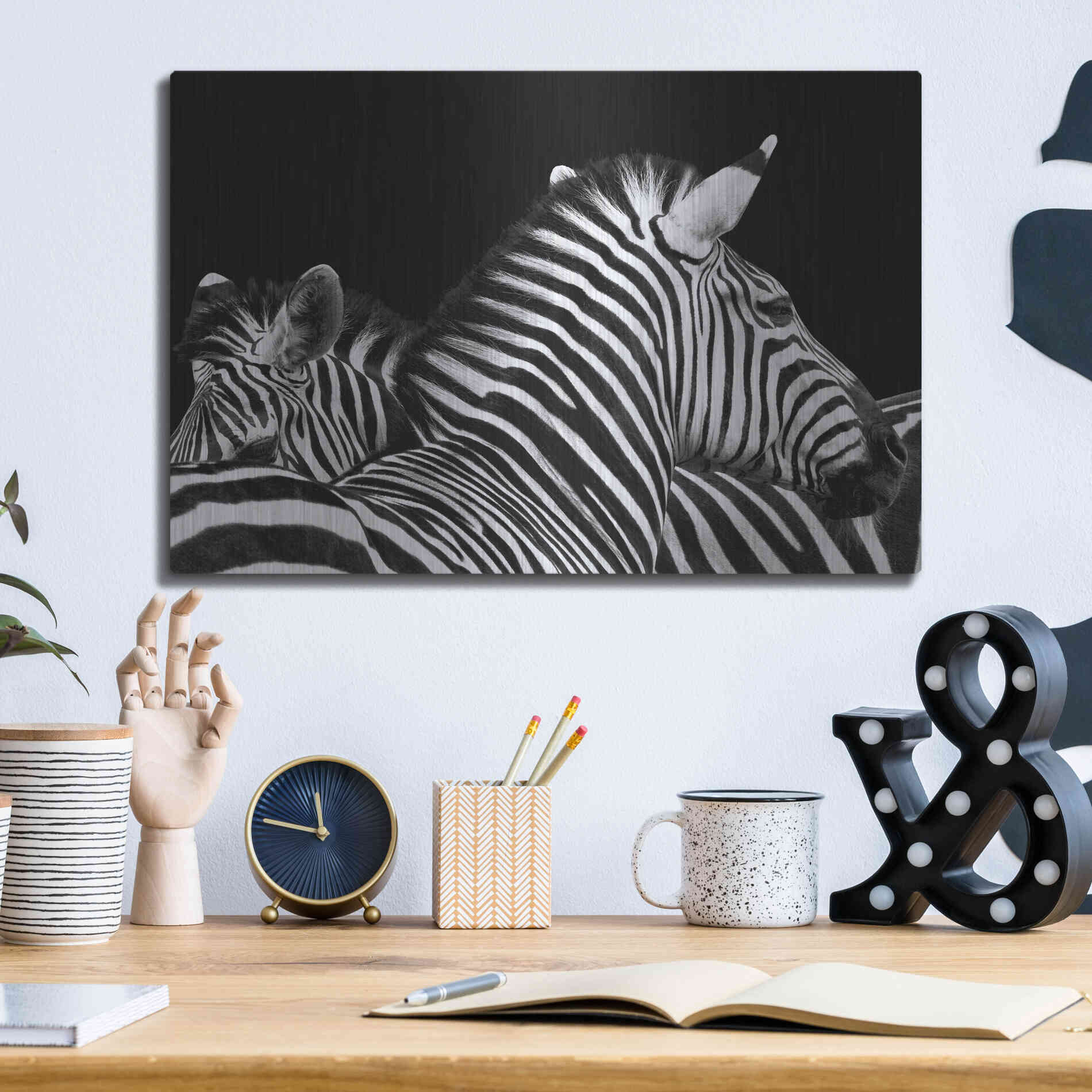 Luxe Metal Art 'Zebra I' by Debra Van Swearingen, Metal Wall Art,16x12