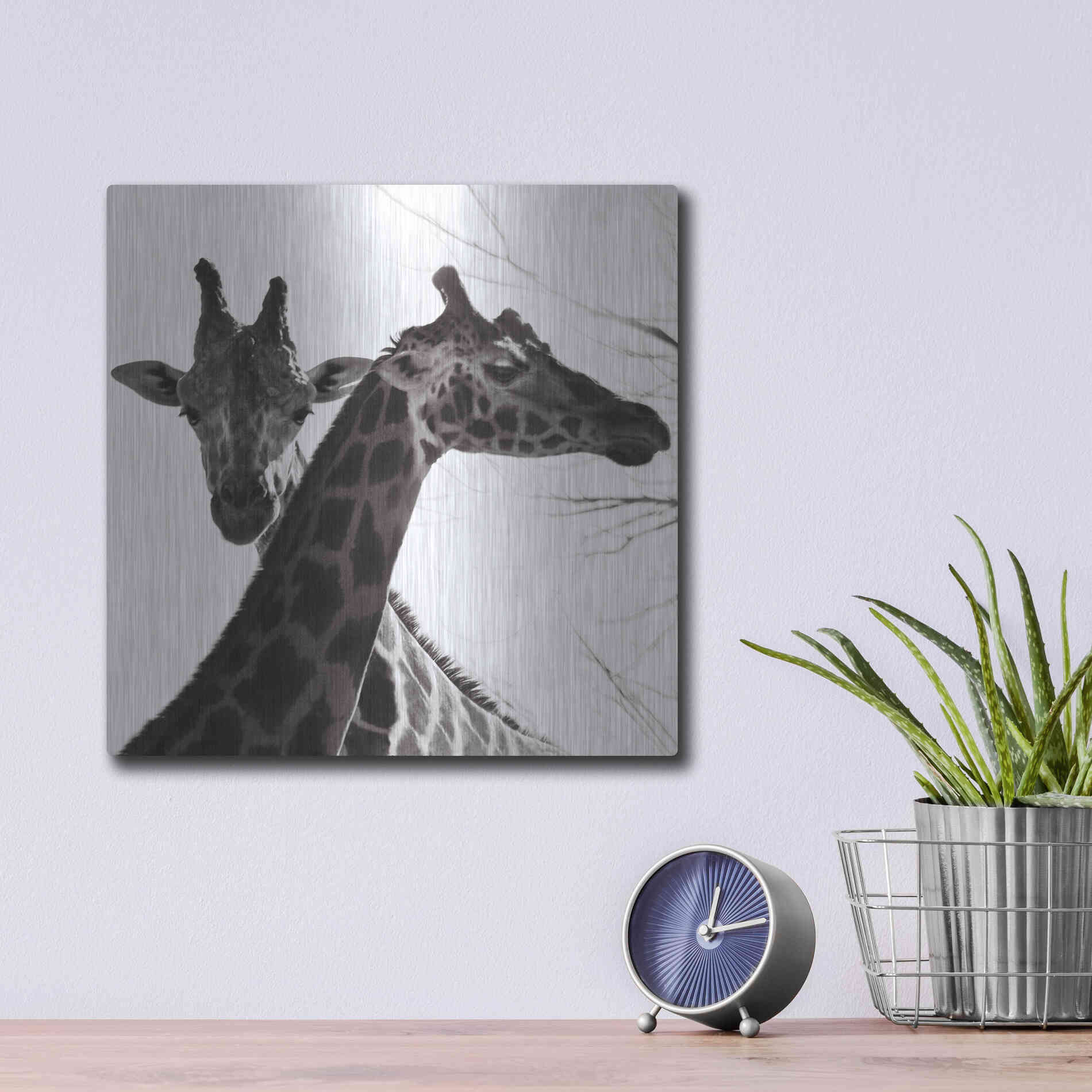 Luxe Metal Art 'Giraffe II' by Debra Van Swearingen, Metal Wall Art,12x12