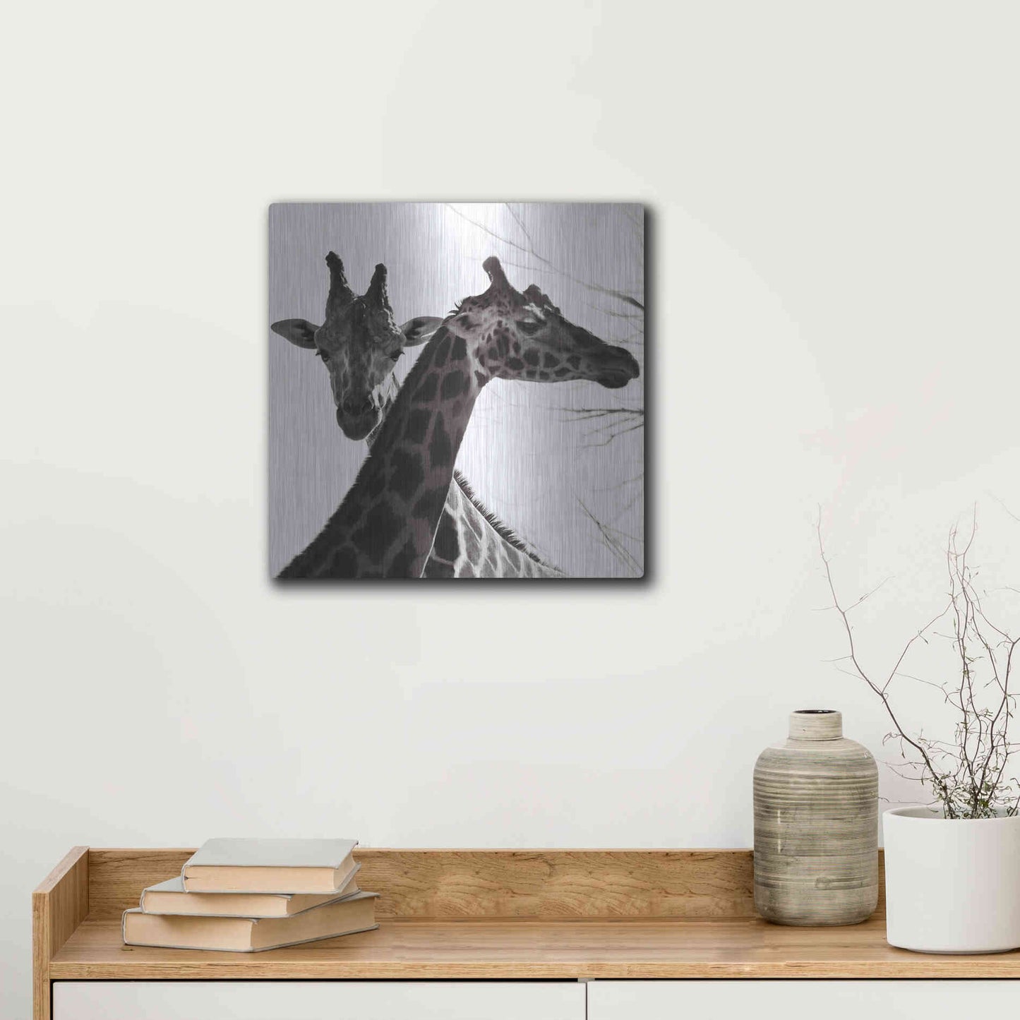 Luxe Metal Art 'Giraffe II' by Debra Van Swearingen, Metal Wall Art,12x12