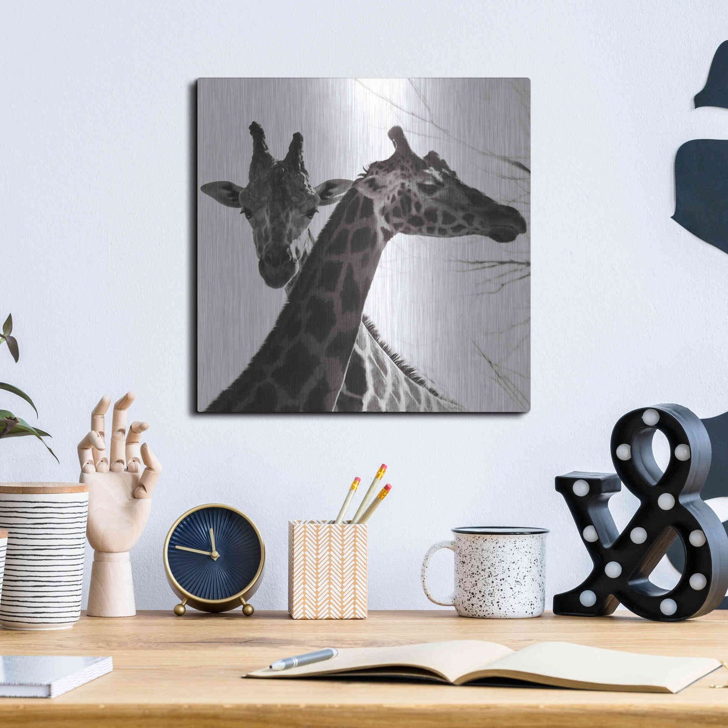 Luxe Metal Art 'Giraffe II' by Debra Van Swearingen, Metal Wall Art,12x12