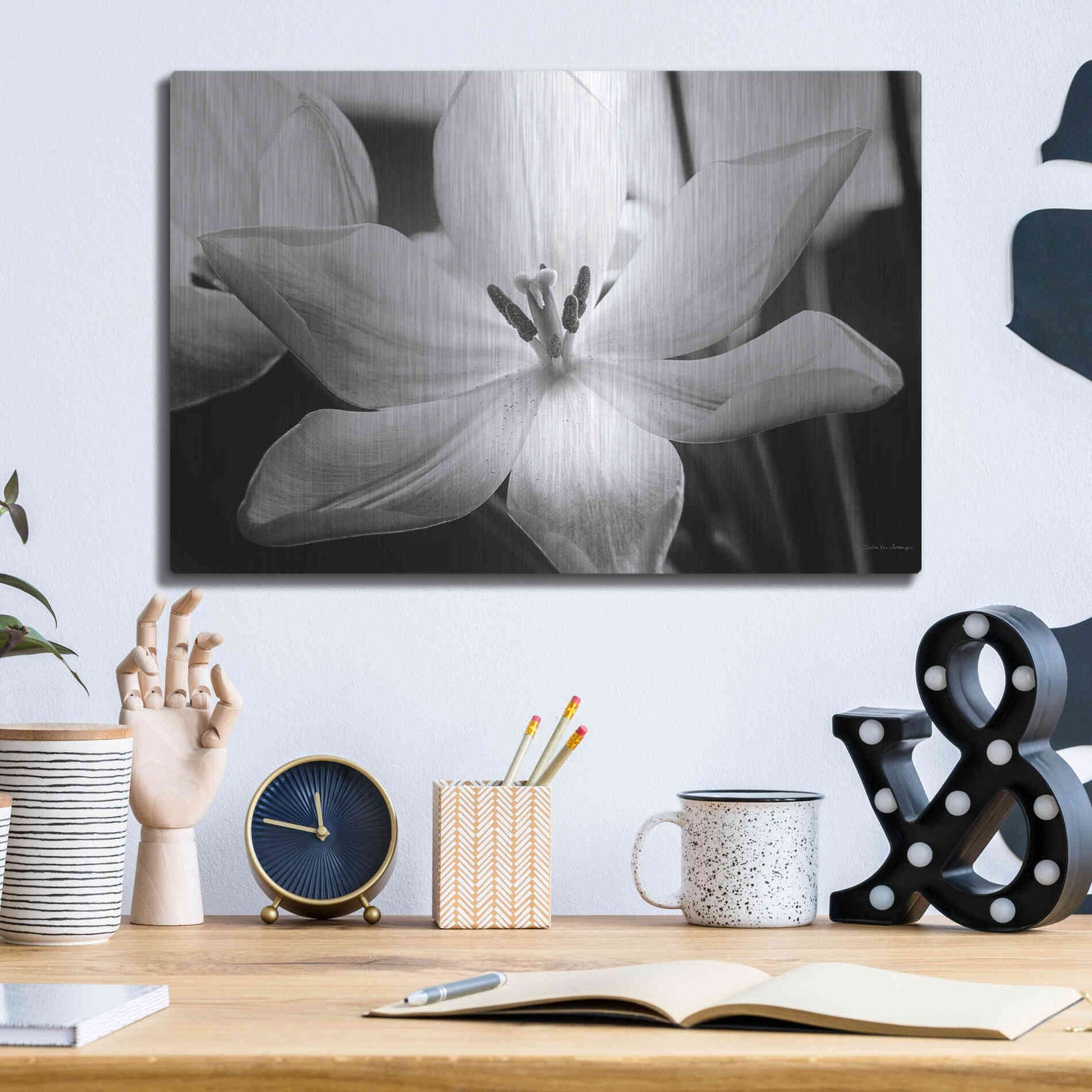 Luxe Metal Art 'Translucent Tulips IV' by Debra Van Swearingen, Metal Wall Art,16x12