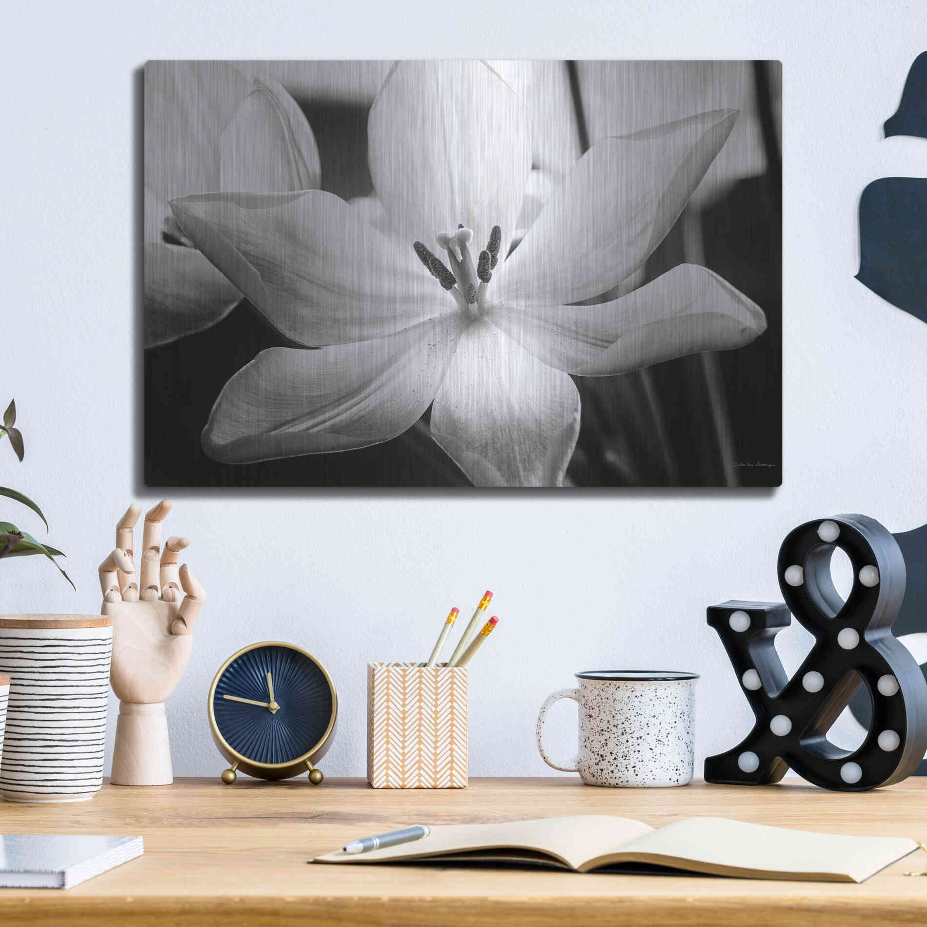 Luxe Metal Art 'Translucent Tulips IV' by Debra Van Swearingen, Metal Wall Art,16x12