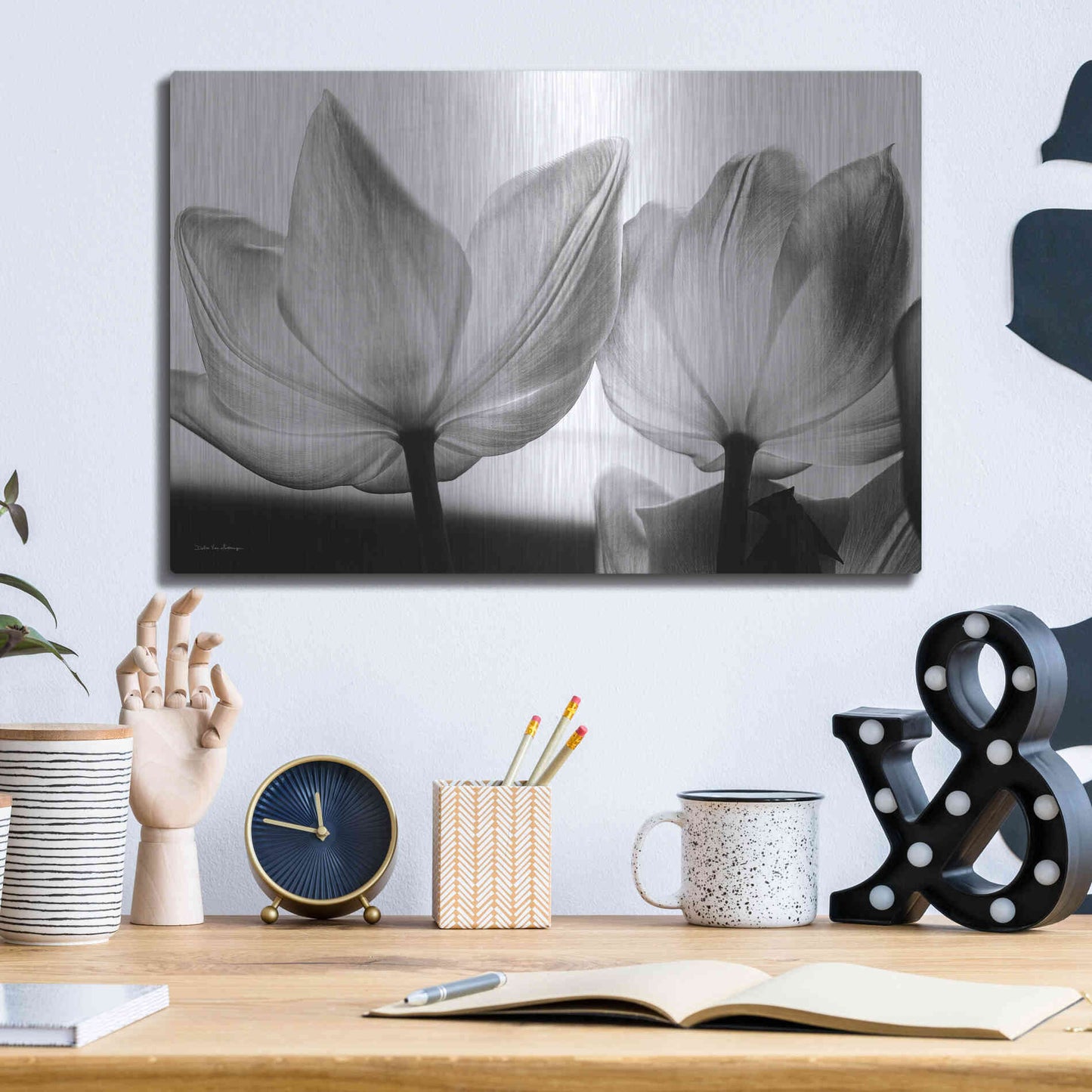 Luxe Metal Art 'Translucent Tulips V' by Debra Van Swearingen, Metal Wall Art,16x12
