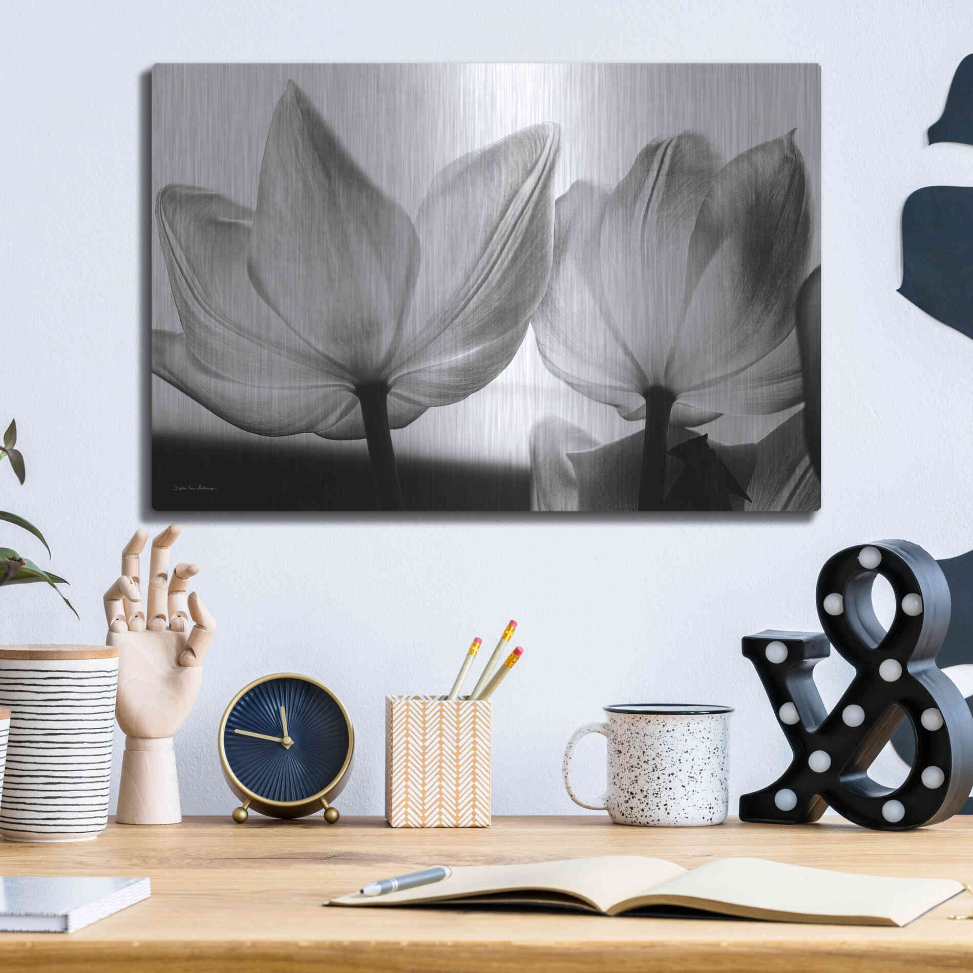 Luxe Metal Art 'Translucent Tulips V' by Debra Van Swearingen, Metal Wall Art,16x12