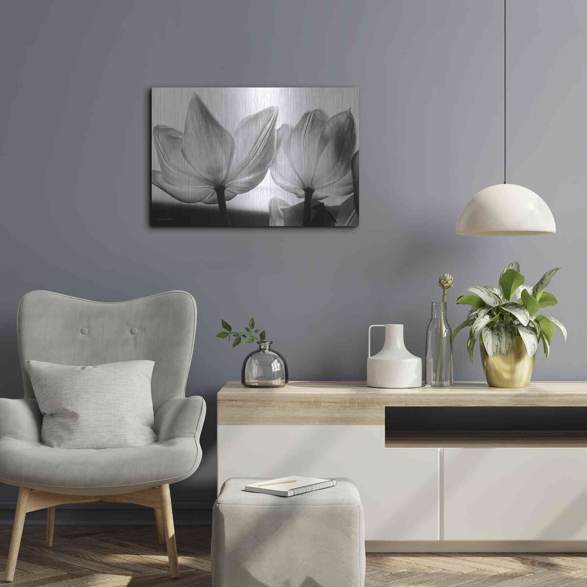 Luxe Metal Art 'Translucent Tulips V' by Debra Van Swearingen, Metal Wall Art,24x16