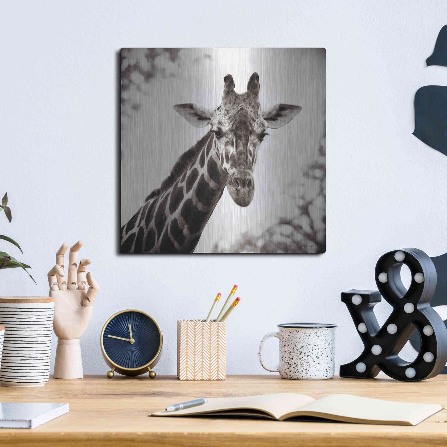 Luxe Metal Art 'Giraffe I' by Debra Van Swearingen, Metal Wall Art,12x12