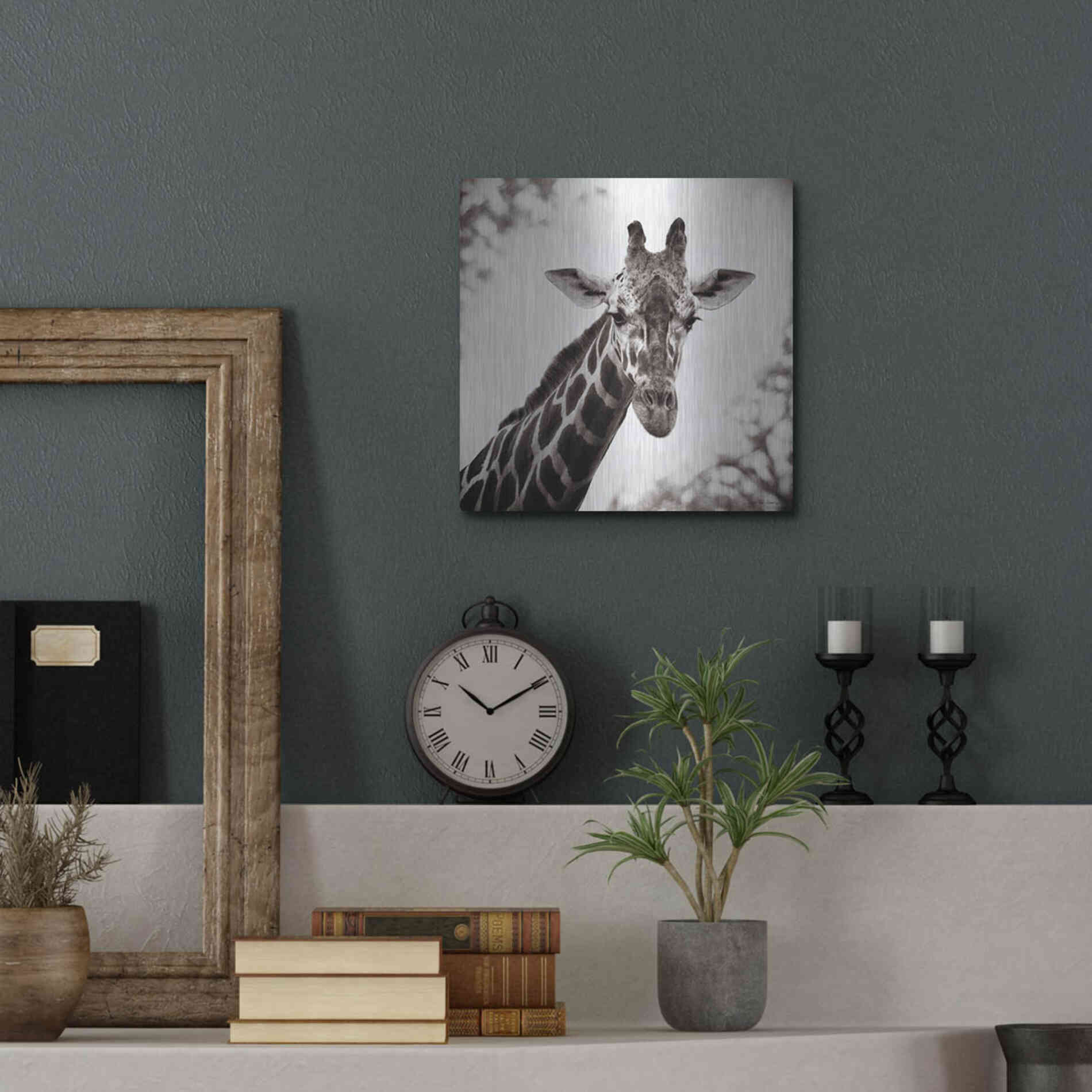 Luxe Metal Art 'Giraffe I' by Debra Van Swearingen, Metal Wall Art,12x12