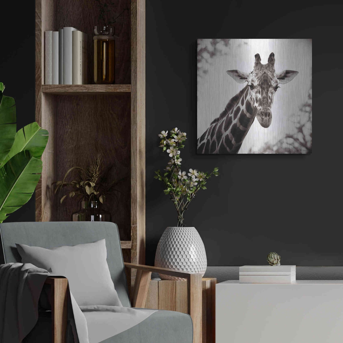 Luxe Metal Art 'Giraffe I' by Debra Van Swearingen, Metal Wall Art,24x24
