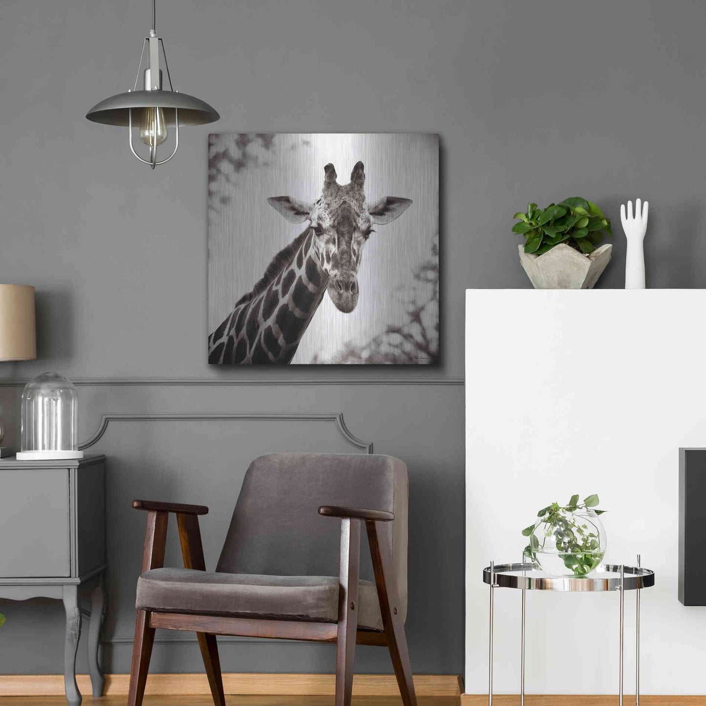 Luxe Metal Art 'Giraffe I' by Debra Van Swearingen, Metal Wall Art,24x24
