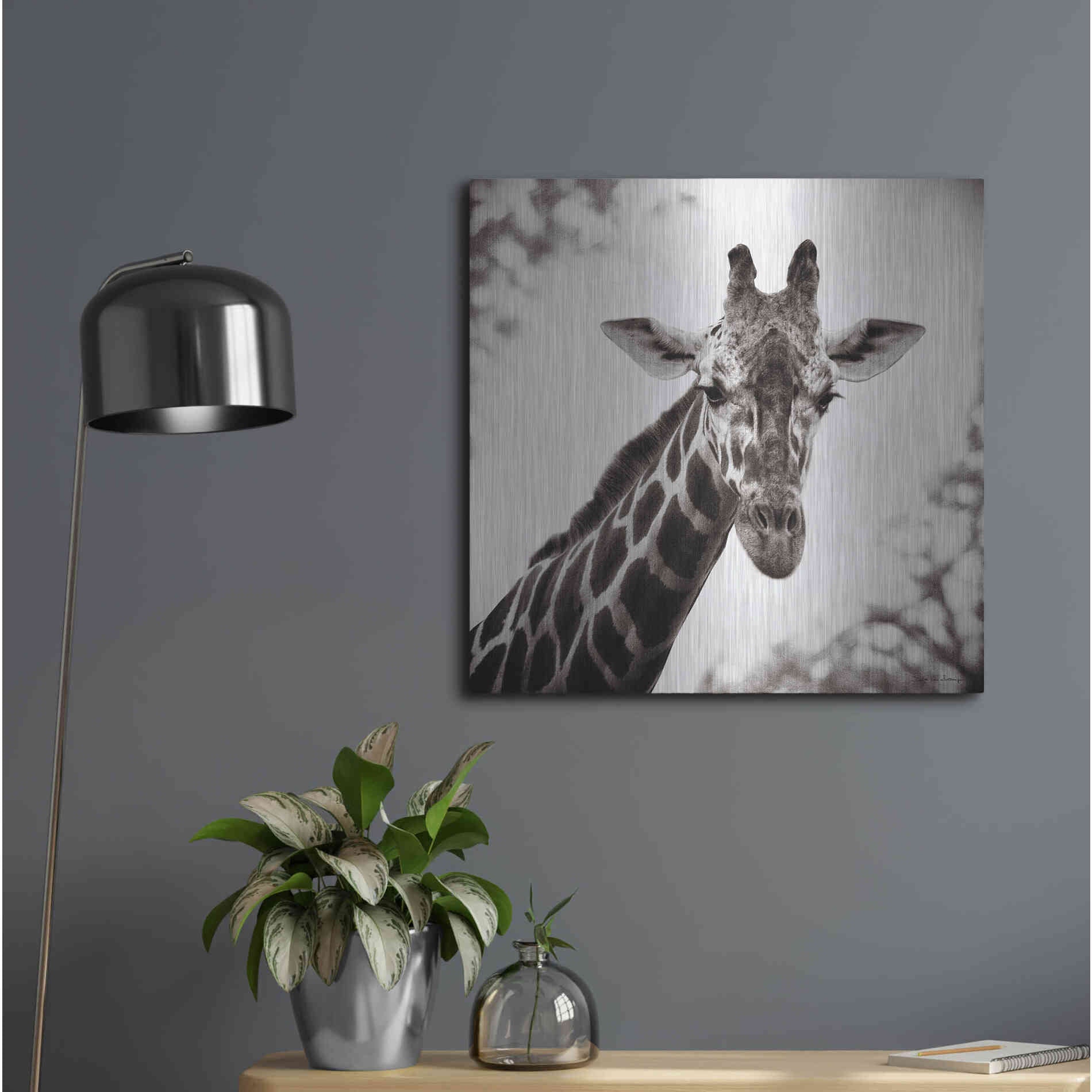 Luxe Metal Art 'Giraffe I' by Debra Van Swearingen, Metal Wall Art,24x24