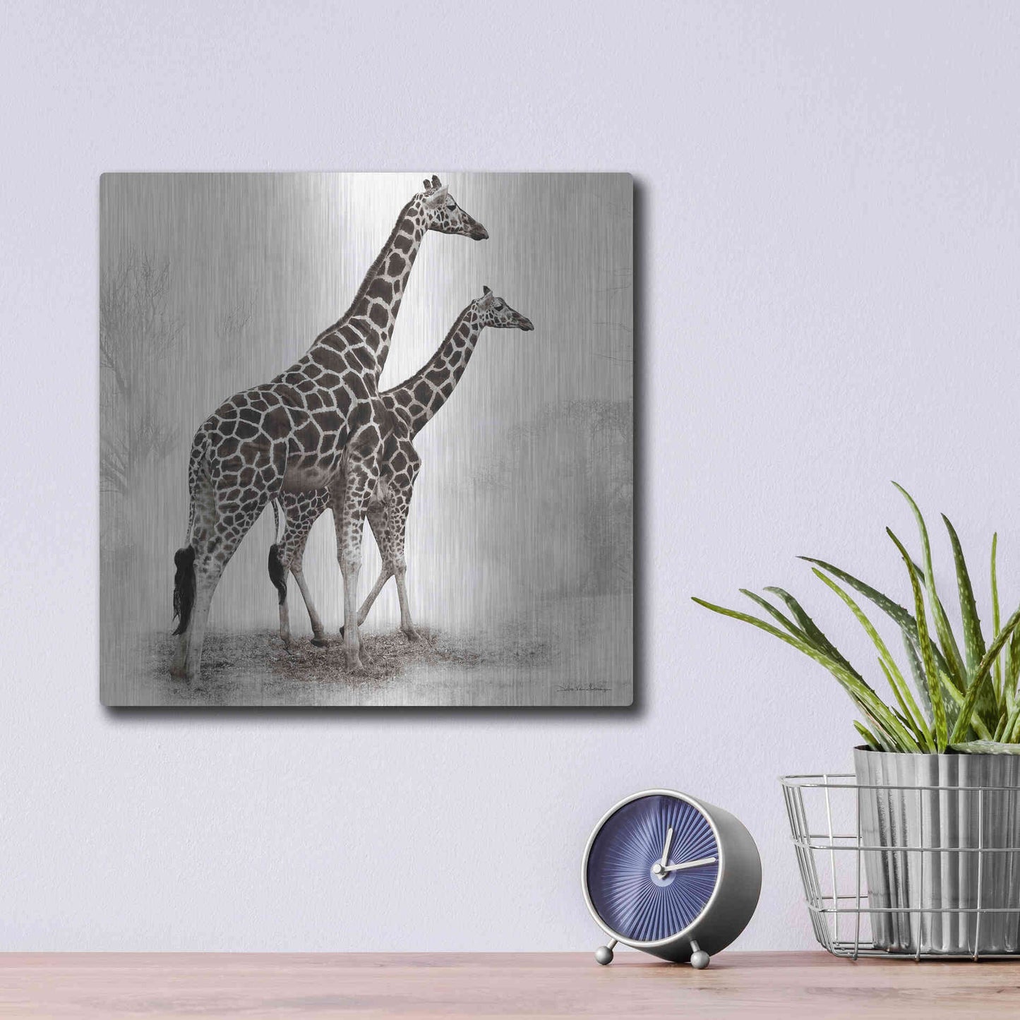 Luxe Metal Art 'Giraffe III' by Debra Van Swearingen, Metal Wall Art,12x12
