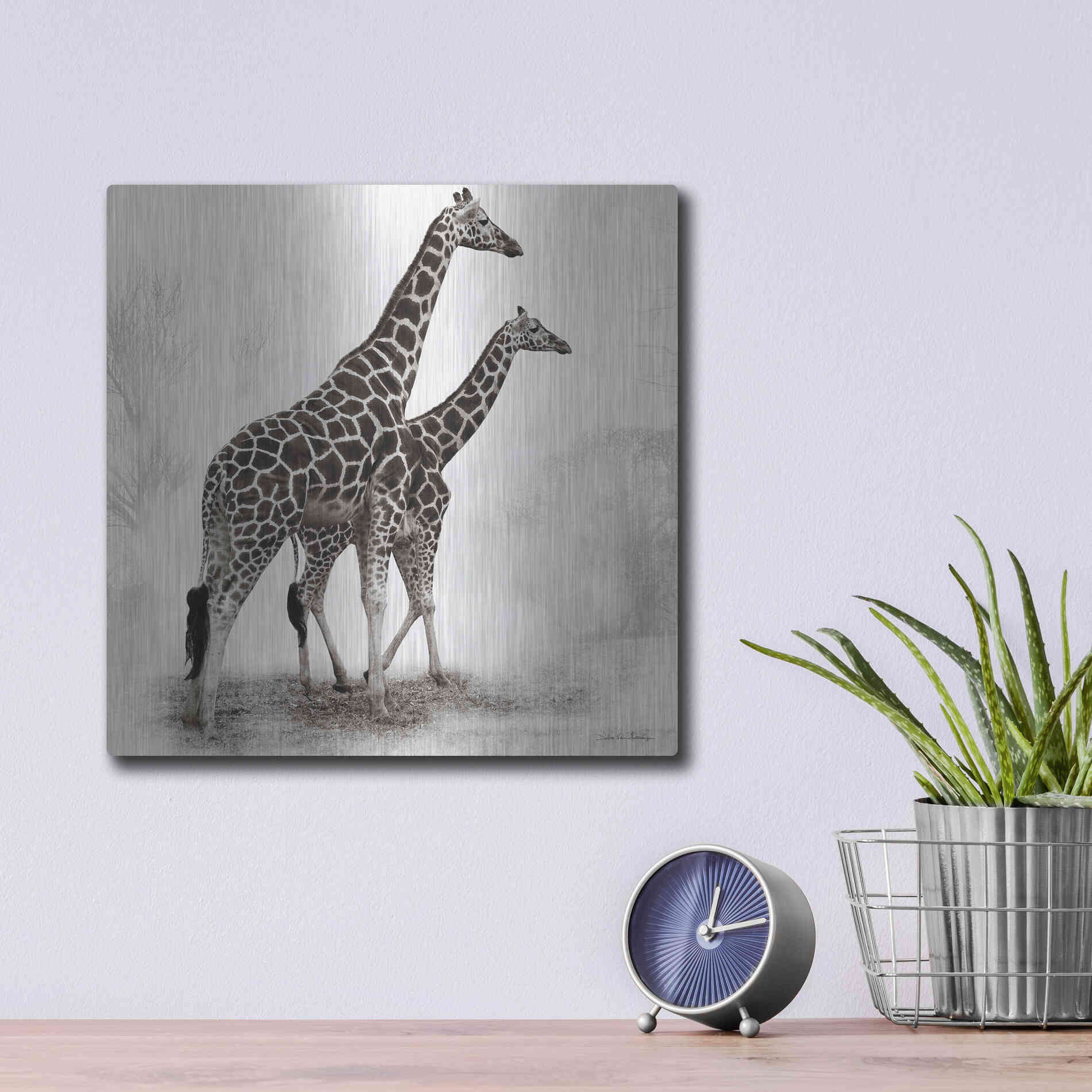 Luxe Metal Art 'Giraffe III' by Debra Van Swearingen, Metal Wall Art,12x12