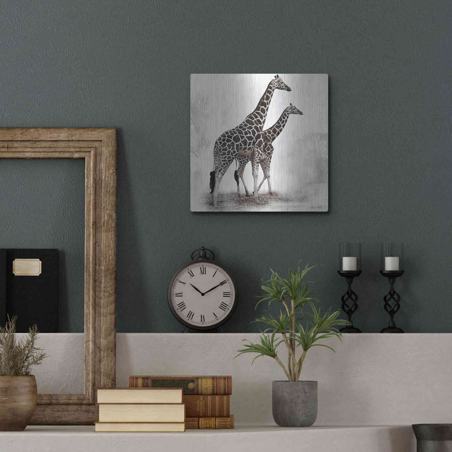 Luxe Metal Art 'Giraffe III' by Debra Van Swearingen, Metal Wall Art,12x12