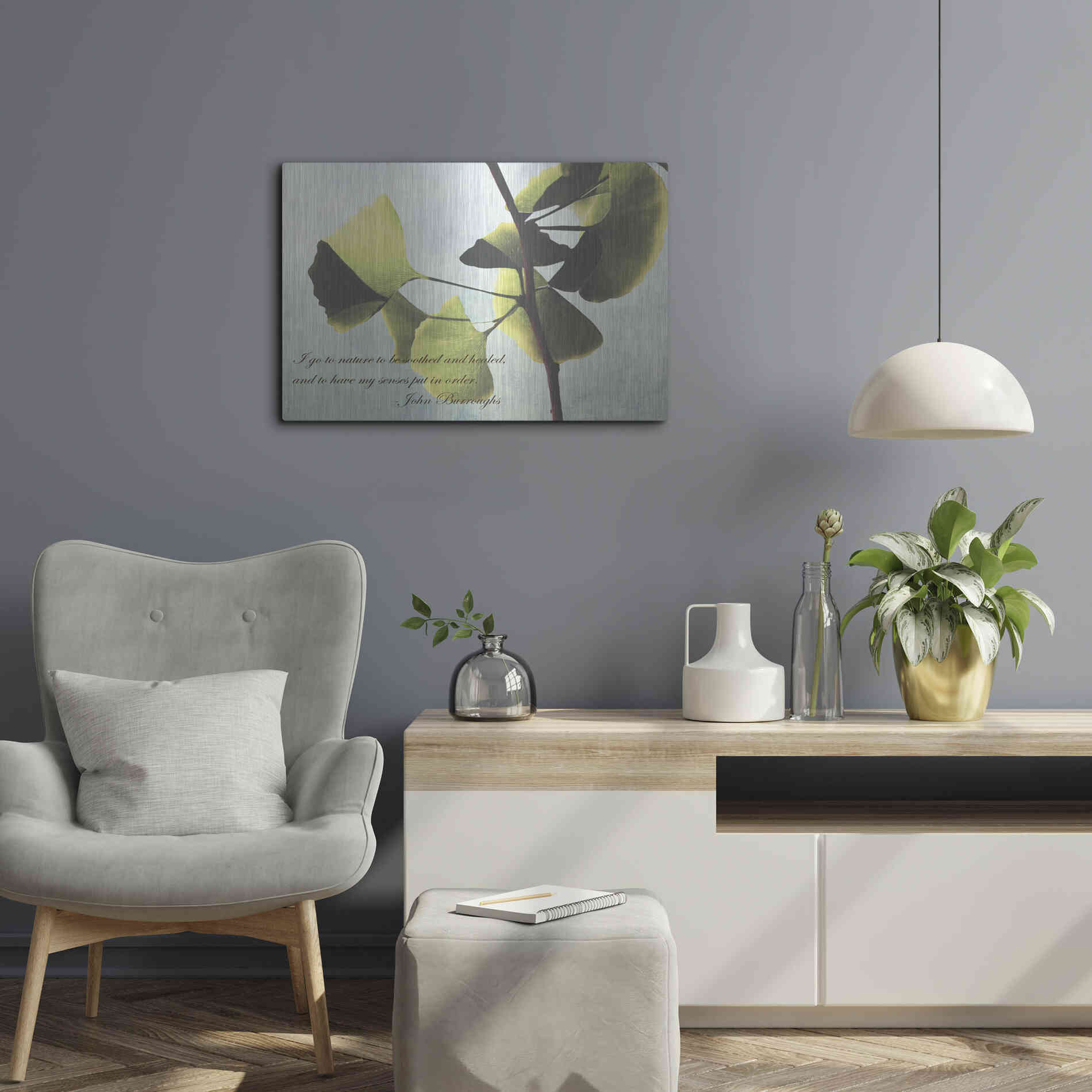 Luxe Metal Art 'Delicate Ginkgo' by Debra Van Swearingen, Metal Wall Art,24x16