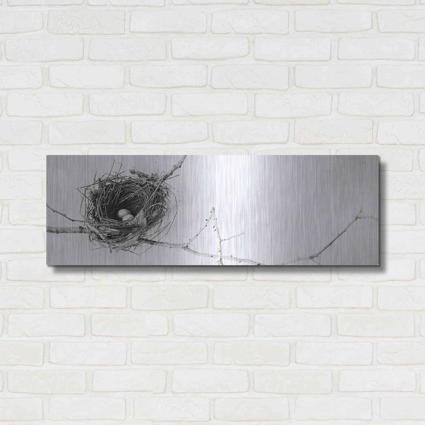 Luxe Metal Art 'Nest and Branch I Pano' by Debra Van Swearingen, Metal Wall Art,36x12