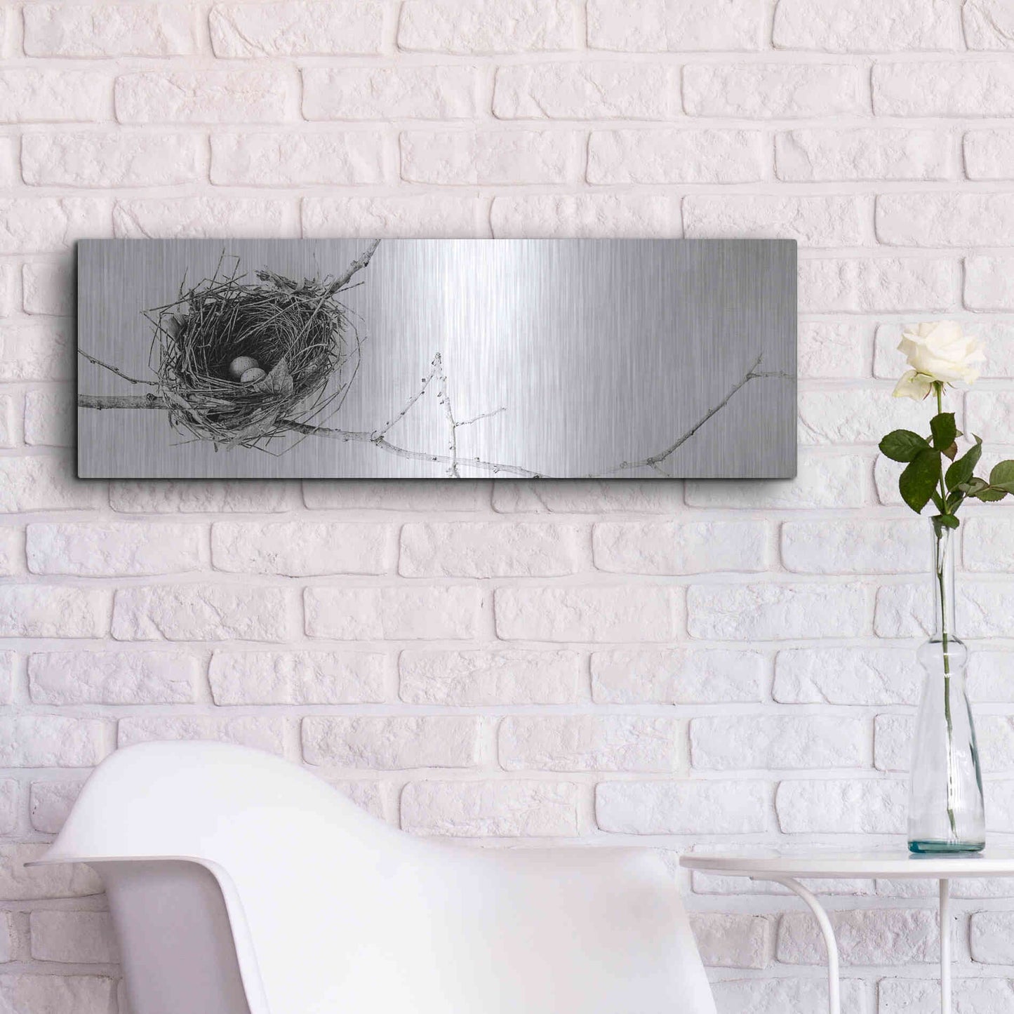 Luxe Metal Art 'Nest and Branch I Pano' by Debra Van Swearingen, Metal Wall Art,36x12