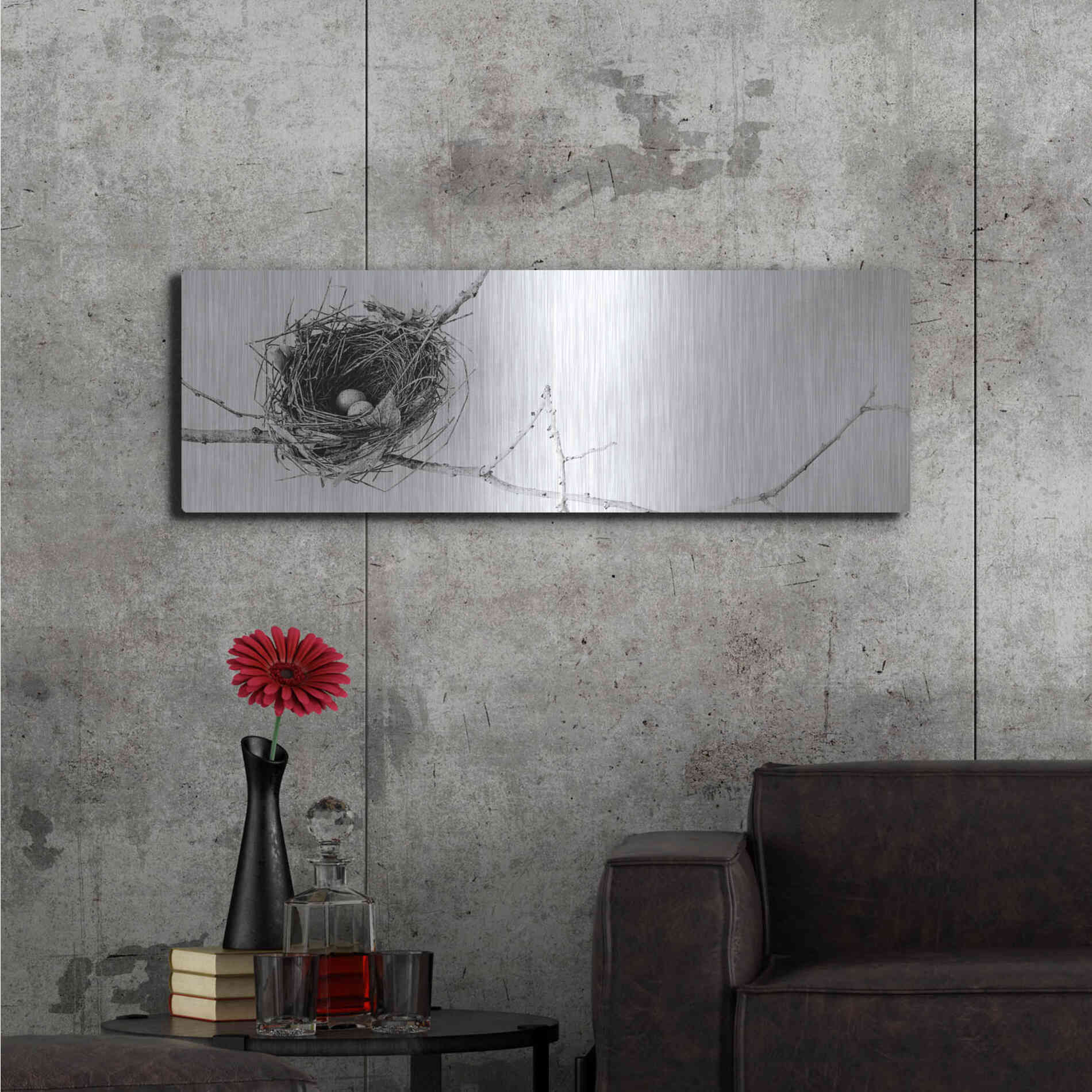 Luxe Metal Art 'Nest and Branch I Pano' by Debra Van Swearingen, Metal Wall Art,48x16