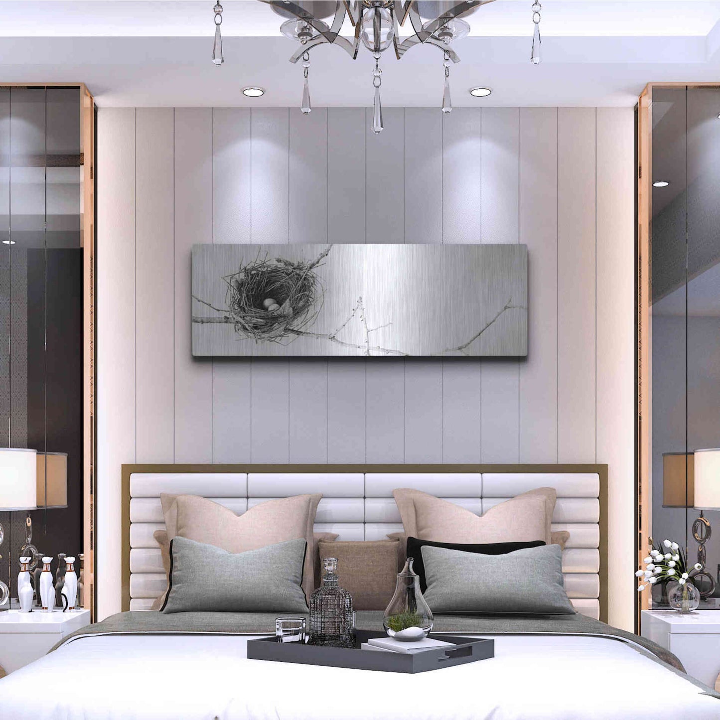 Luxe Metal Art 'Nest and Branch I Pano' by Debra Van Swearingen, Metal Wall Art,48x16