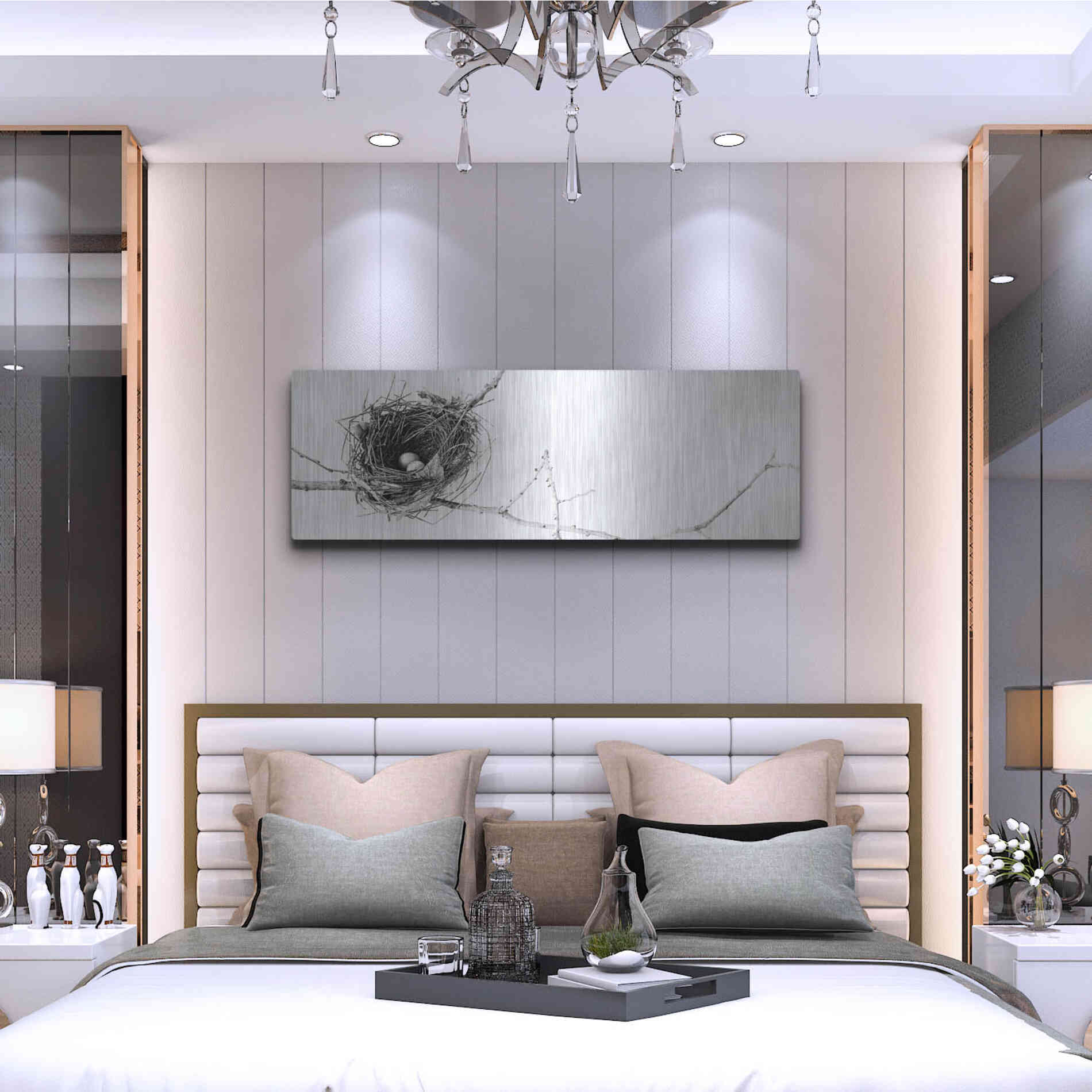 Luxe Metal Art 'Nest and Branch I Pano' by Debra Van Swearingen, Metal Wall Art,48x16