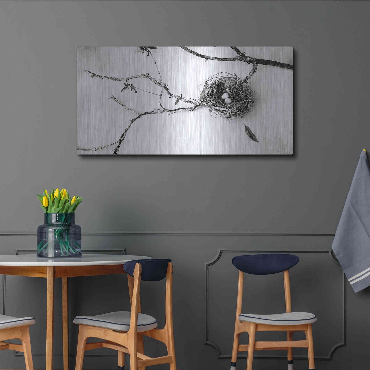Luxe Metal Art 'Nest and Branch II' by Debra Van Swearingen, Metal Wall Art,48x24