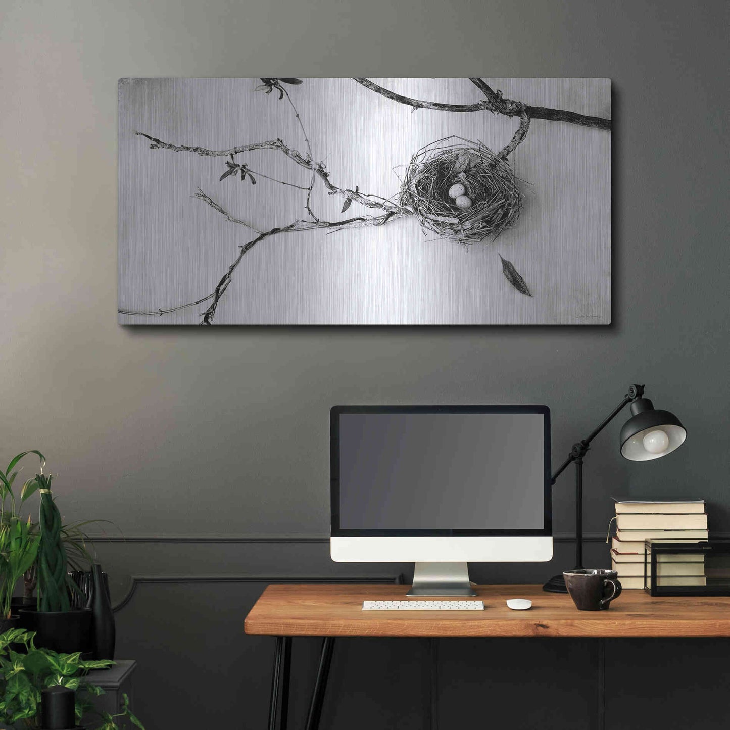 Luxe Metal Art 'Nest and Branch II' by Debra Van Swearingen, Metal Wall Art,48x24