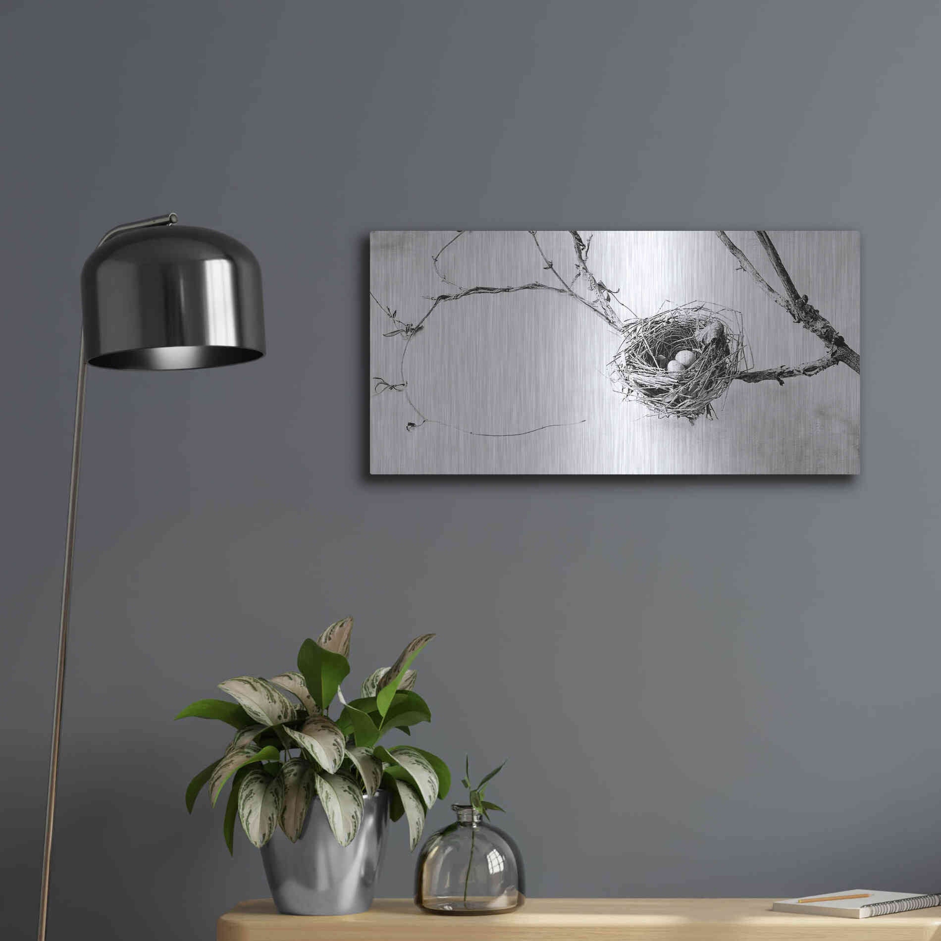 Luxe Metal Art 'Nest and Branch III' by Debra Van Swearingen, Metal Wall Art,24x12