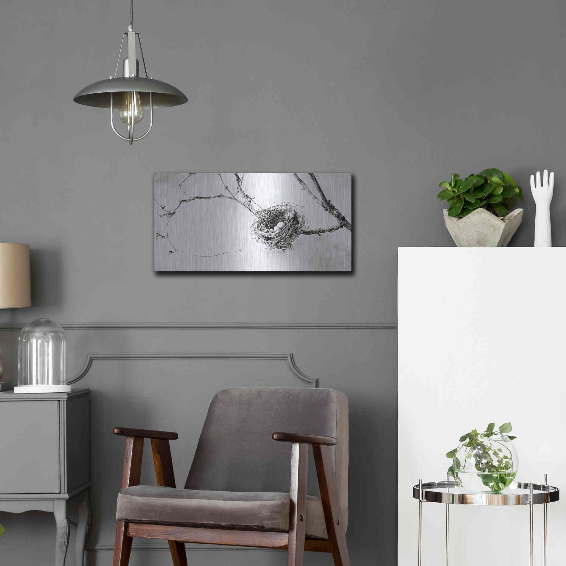 Luxe Metal Art 'Nest and Branch III' by Debra Van Swearingen, Metal Wall Art,24x12