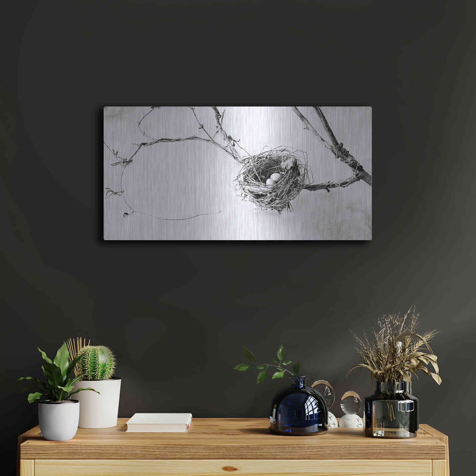 Luxe Metal Art 'Nest and Branch III' by Debra Van Swearingen, Metal Wall Art,24x12